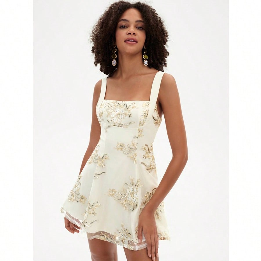 A-Line Square Mini Lace Homecoming Dress With Sequins For Summer & Fall Women's Dress