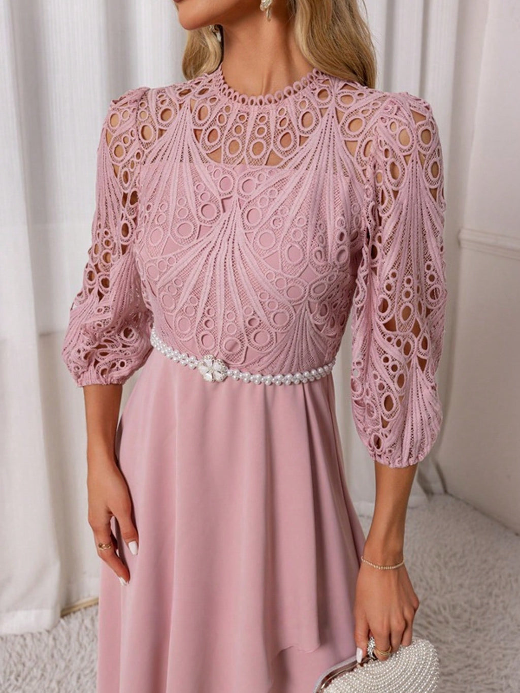 Illusion A-Line Charmeuse Lace Asymmetrical Midi Dress For Summer & Fall Women's Dress