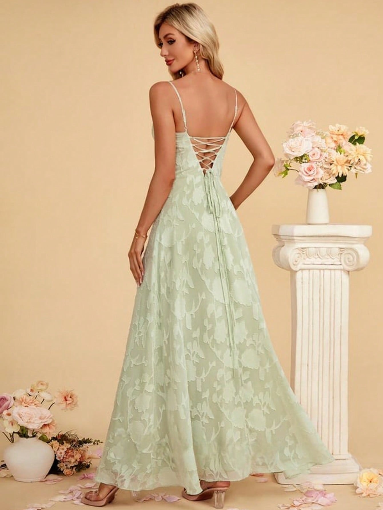 Sweetheart Spaghetti Straps A-Line Chiffon Jacquard Maxi Dress For Summer & Fall Women's Dress