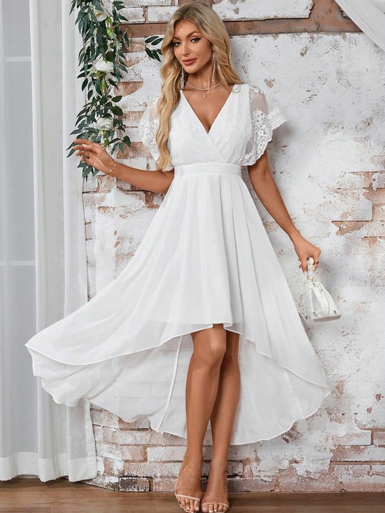 V-Neck A-Line Chiffon Lace Asymmetrical Maxi Dress For Summer & Fall Women's Dress