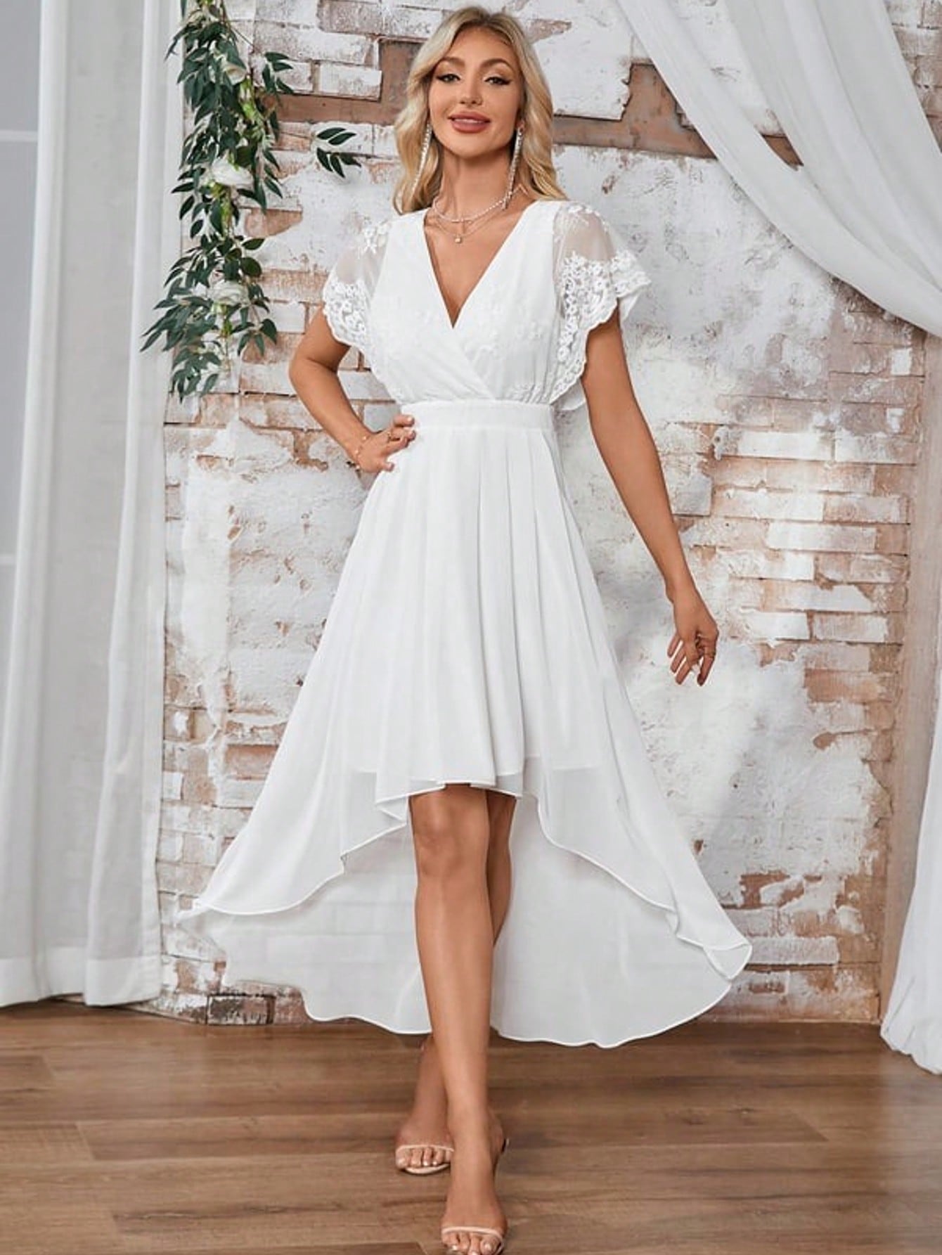 V-Neck A-Line Chiffon Lace Asymmetrical Maxi Dress For Summer & Fall Women's Dress