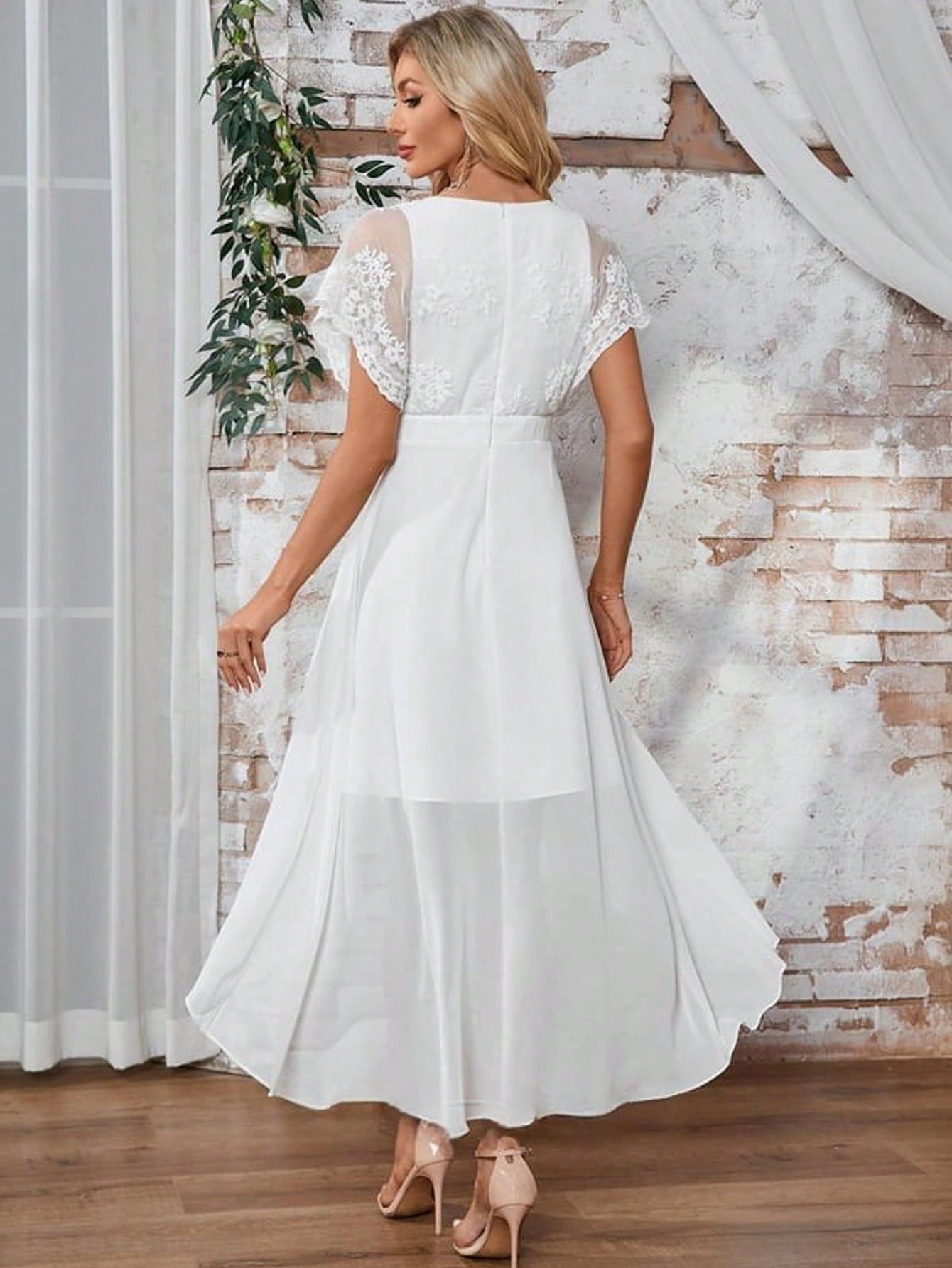 V-Neck A-Line Chiffon Lace Asymmetrical Maxi Dress For Summer & Fall Women's Dress