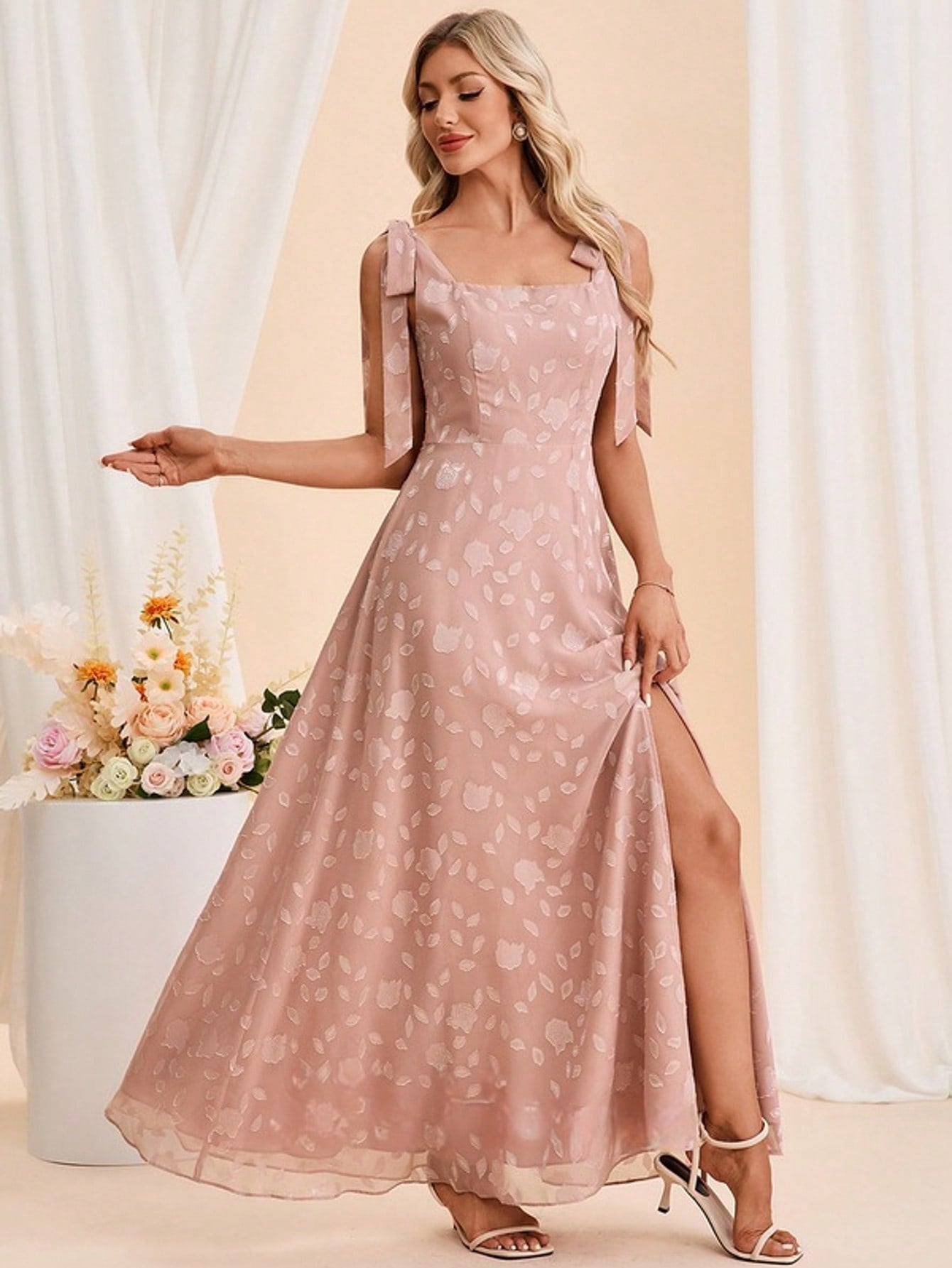 A-Line Square Floor-Length Chiffon Bridesmaid Dress With Bow