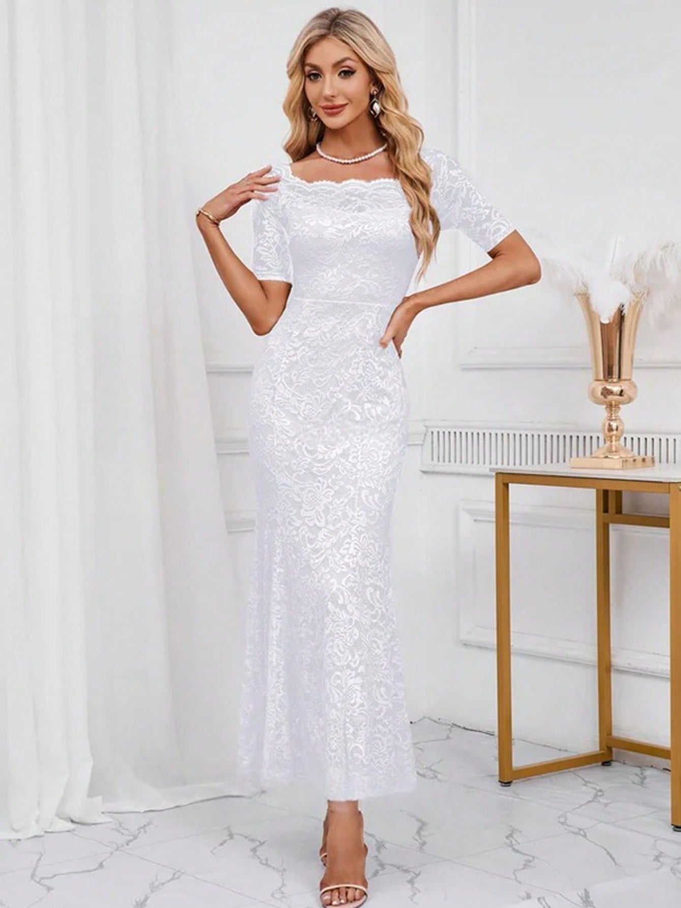 Off The Shoulder Trumpet/Mermaid Lace Maxi Dress