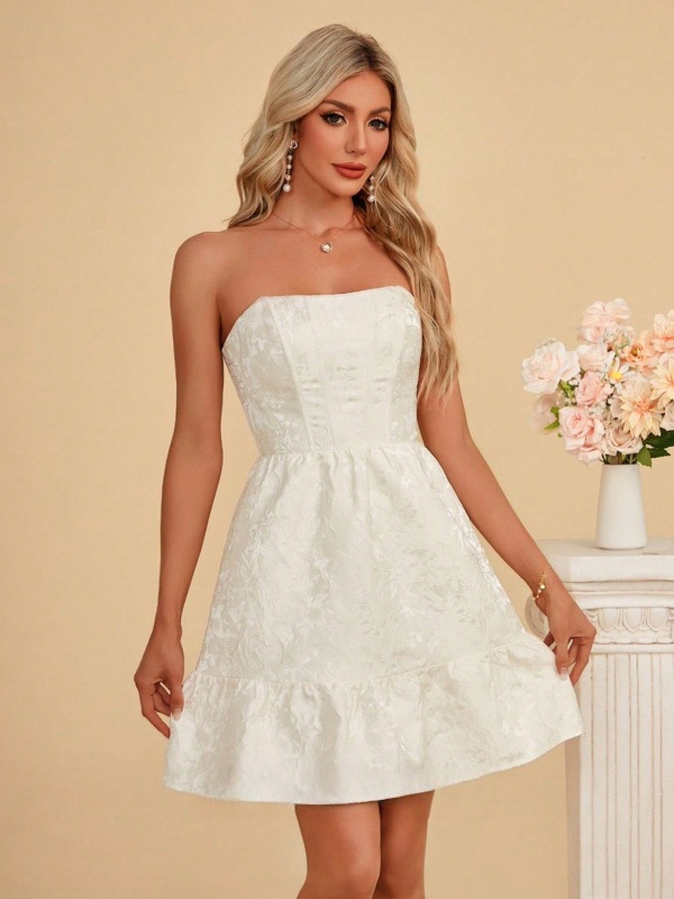 Strapless A-Line Jacquard Mini Dress For Summer & Fall Women's Dress